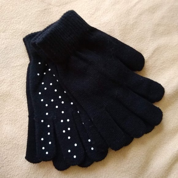 Polka dot & solid black gloves - 2 pair - Picture 1 of 4